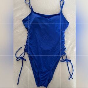 Blue One-Piece Swimsuit with Side Ties
